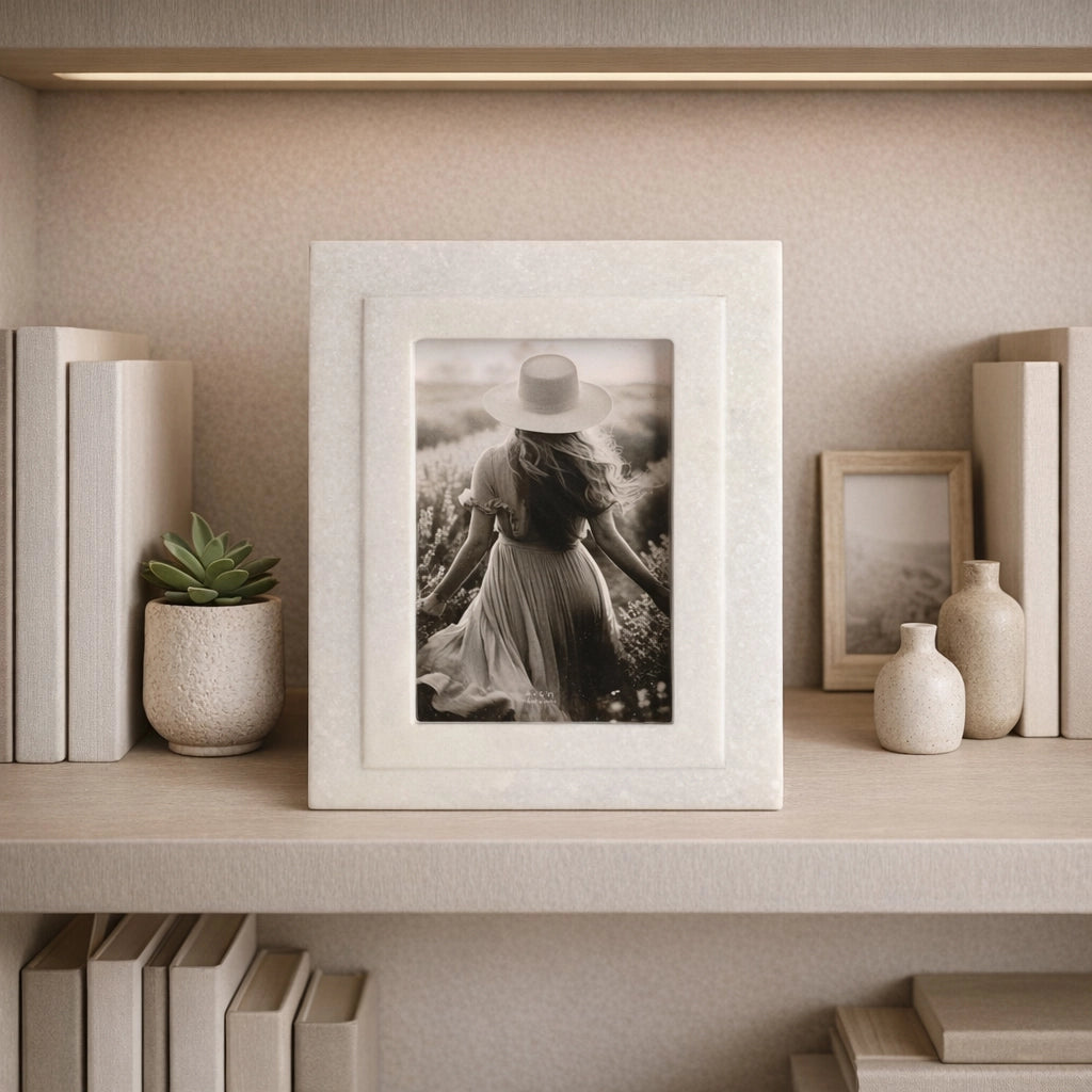 Modern White Marble Photo Frame w/ Beveled Edges