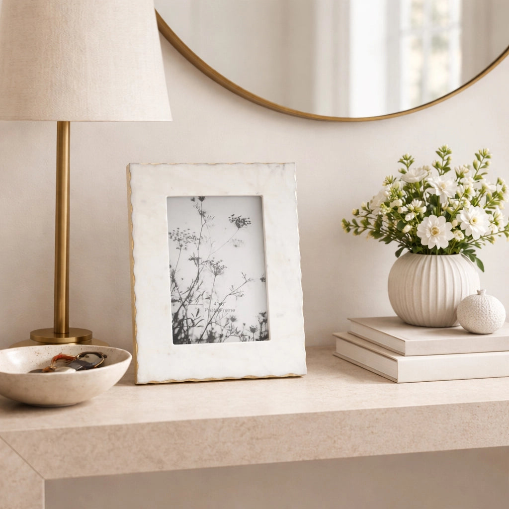 White Marble Photo Frame w/ Gold Jagged Edges