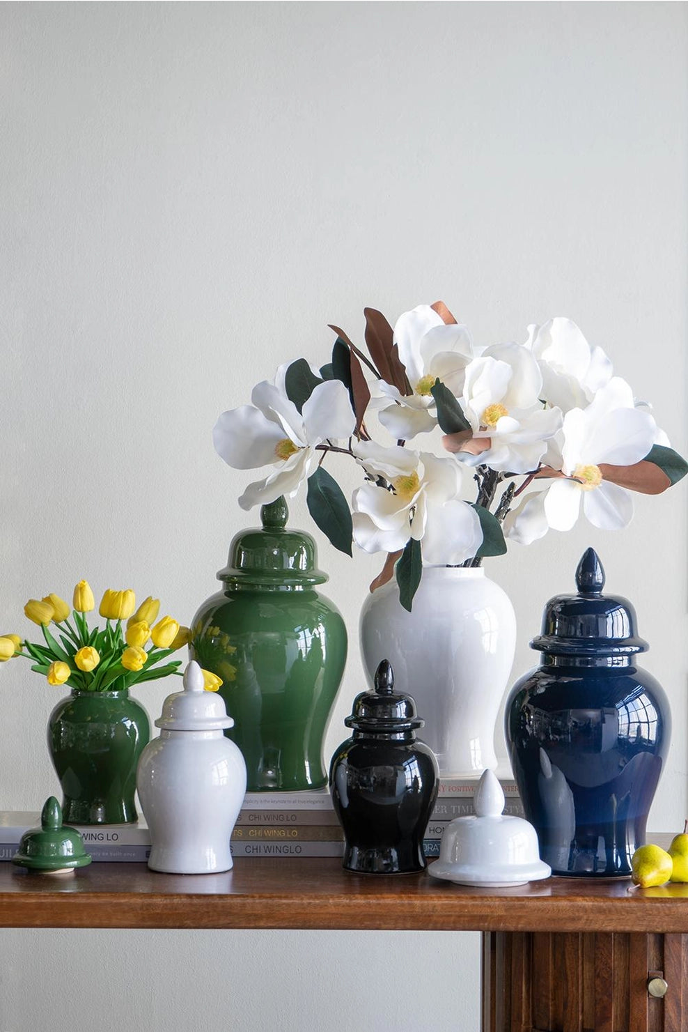 9.5x19" Emerald Ceramic Ginger Jar