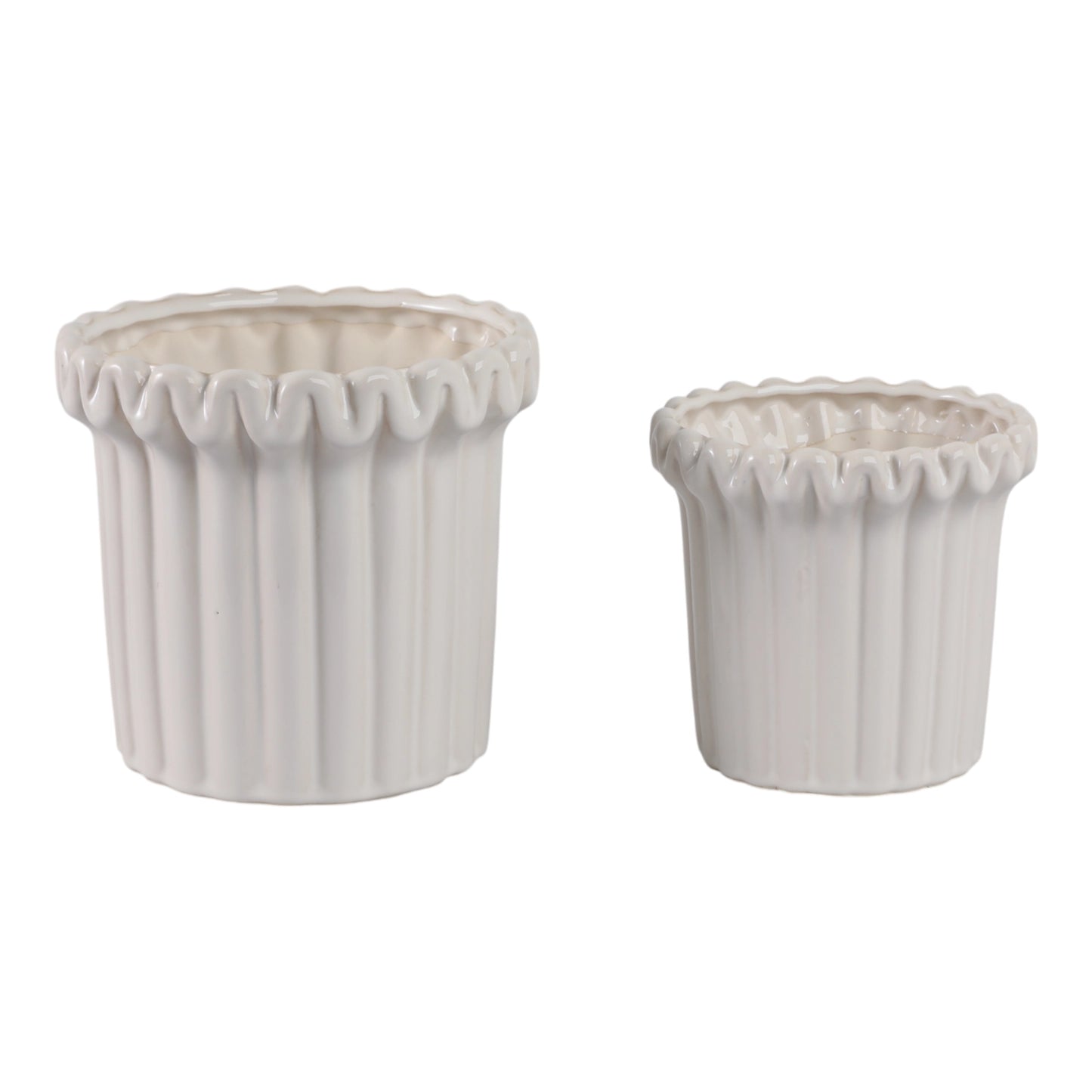 Ivory Ceramic Planter Pot w/ Fluted Rim (2 Sizes)