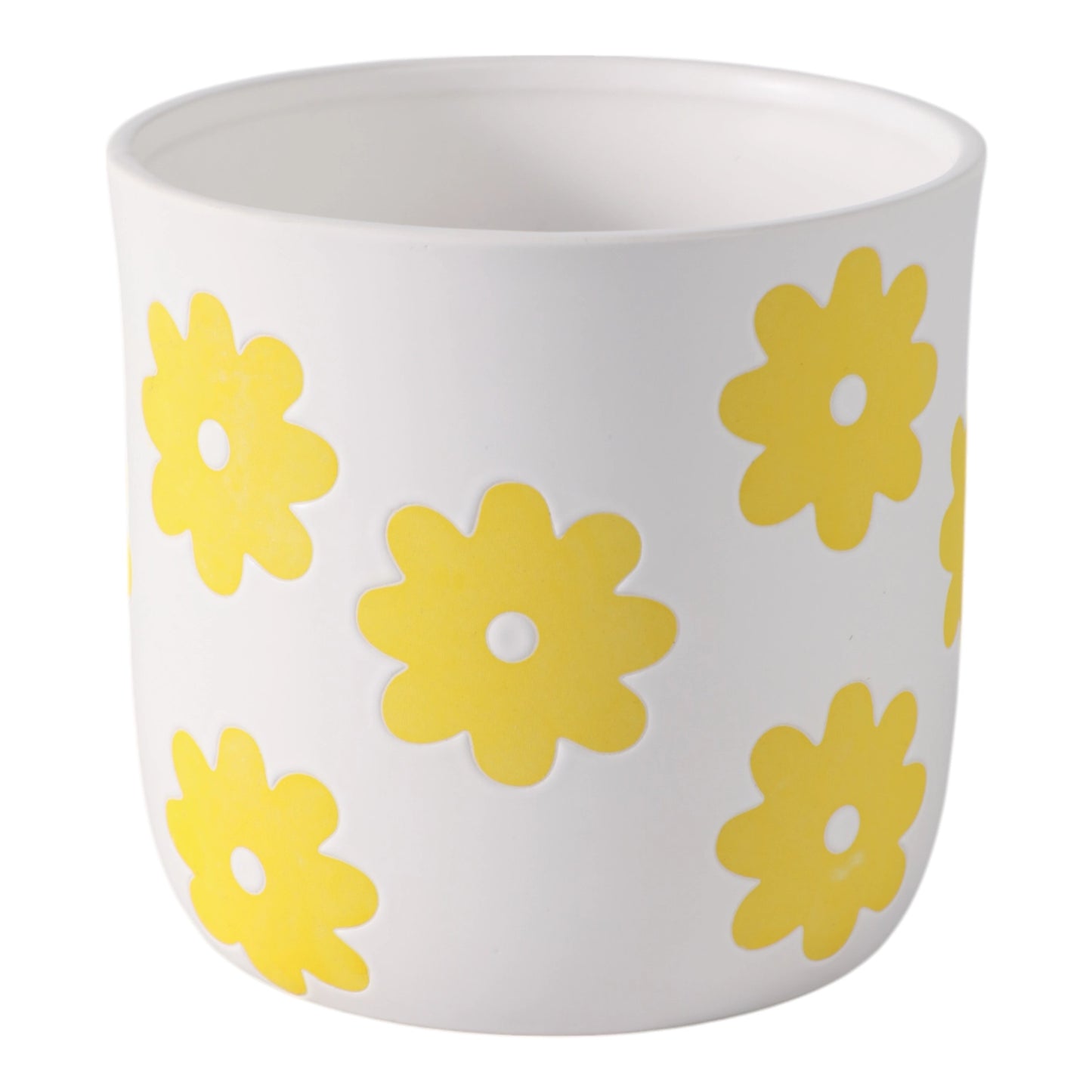 6" White & Yellow Ceramic Flower Power Planter