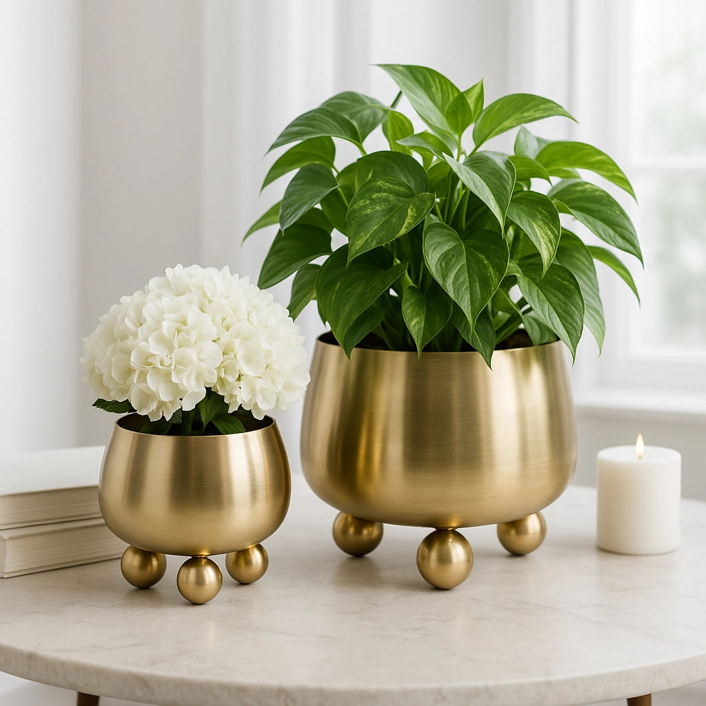 Gold Metal Planter Pot w/ Ball Feet (2 Sizes)