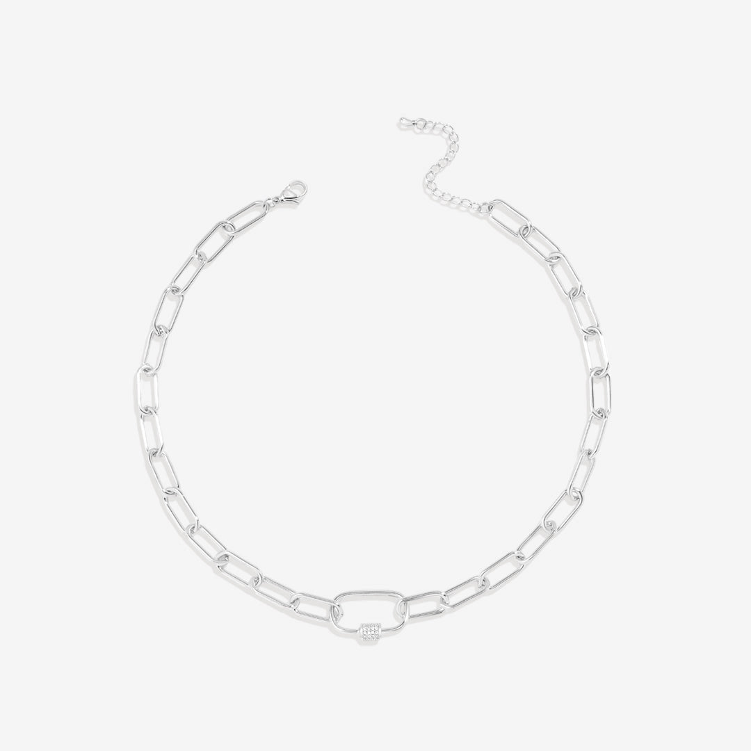 Link Chain Necklace w/ Pave Carabiner Clasp (2 Colors)