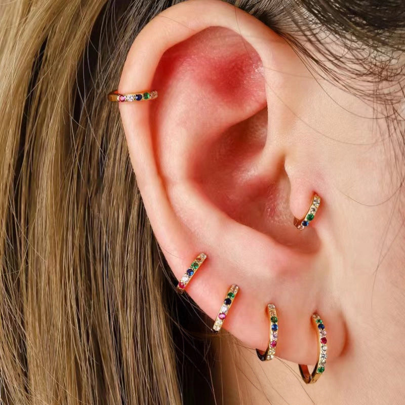 Rainbow Gemstone 7mm Huggie Hoop Earrings (2 Colors)