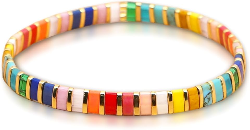 Colorful Flat Beaded Stretch Bracelet