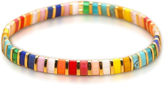 Colorful Flat Beaded Stretch Bracelet