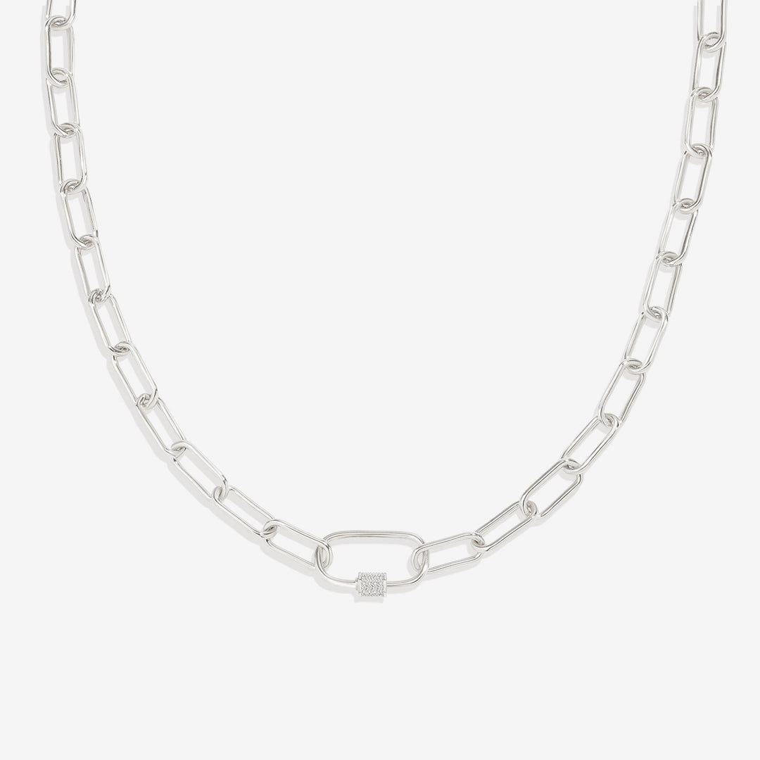 Link Chain Necklace w/ Pave Carabiner Clasp (2 Colors)