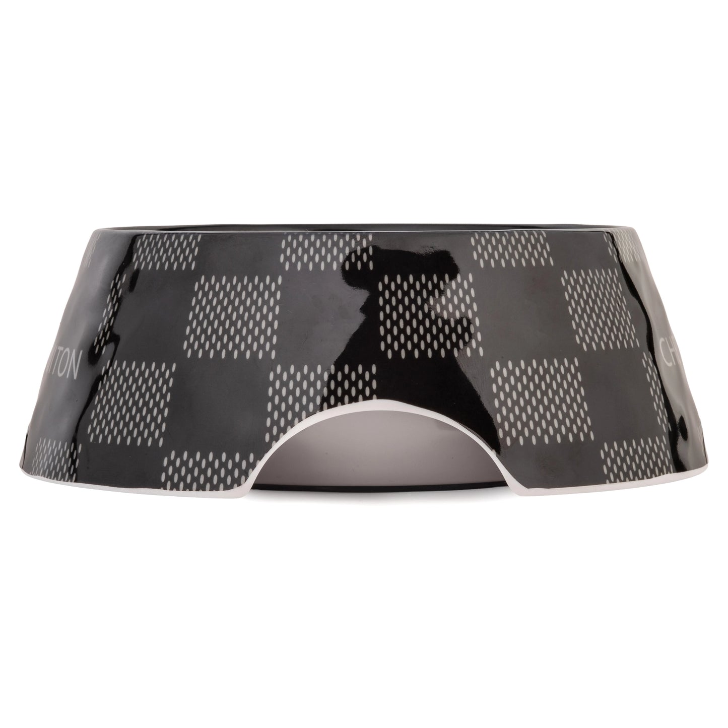 Black Checker Chewy Vuiton Dog Bowl