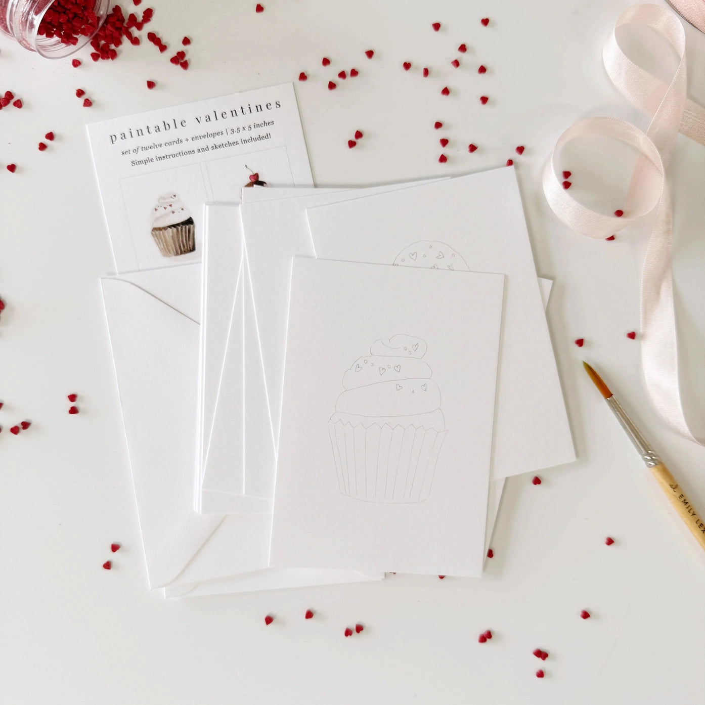 Sweet Treats Valentines Paintable Watercolor Notecard Set by Emily Lex Studio
