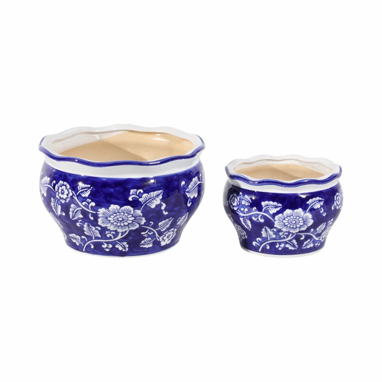 Ceramic Chinoiserie Planter Pot w/ Ruffle Rim (2 Sizes)