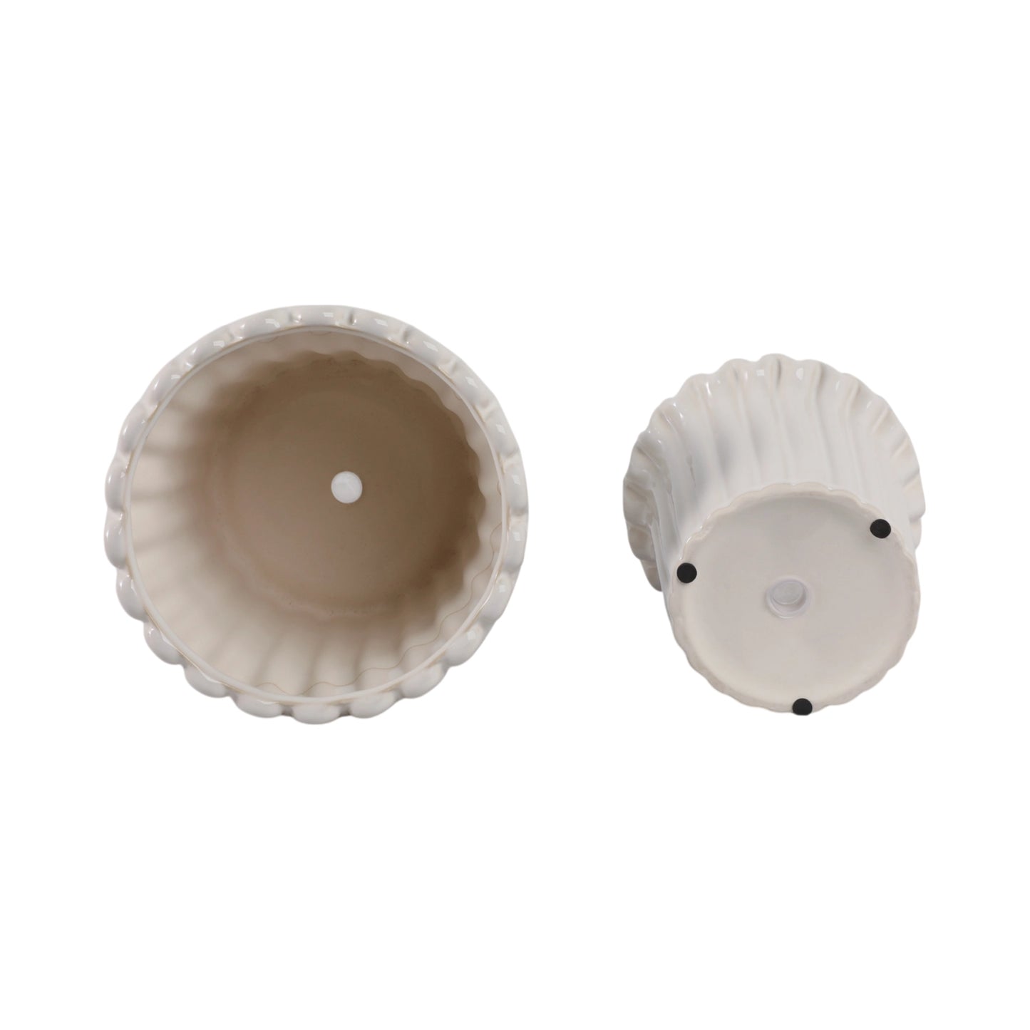 Ivory Ceramic Planter Pot w/ Fluted Rim (2 Sizes)