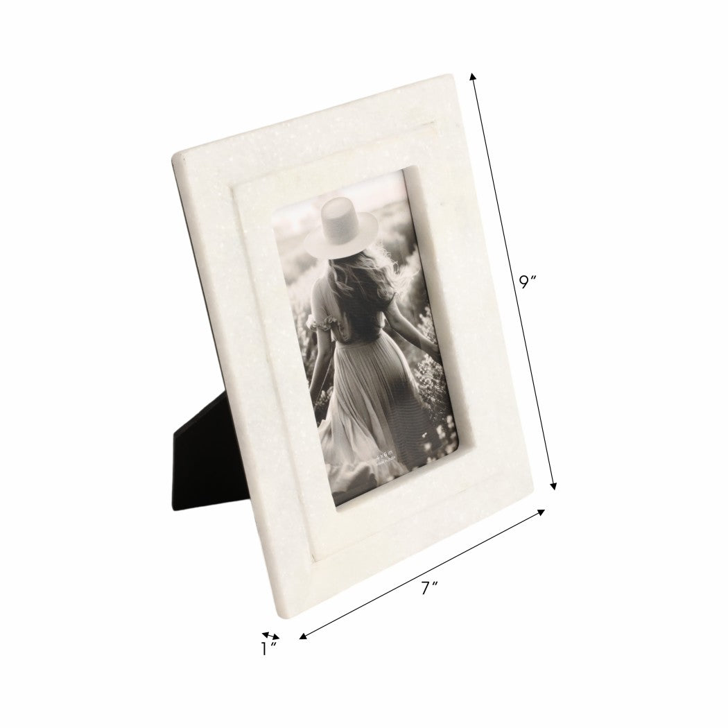 Modern White Marble Photo Frame w/ Beveled Edges