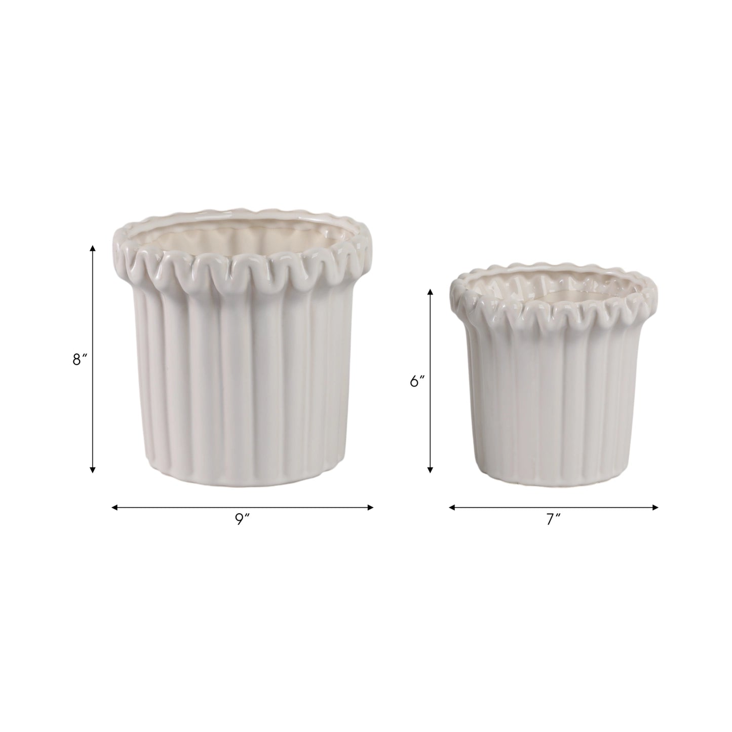 Ivory Ceramic Planter Pot w/ Fluted Rim (2 Sizes)