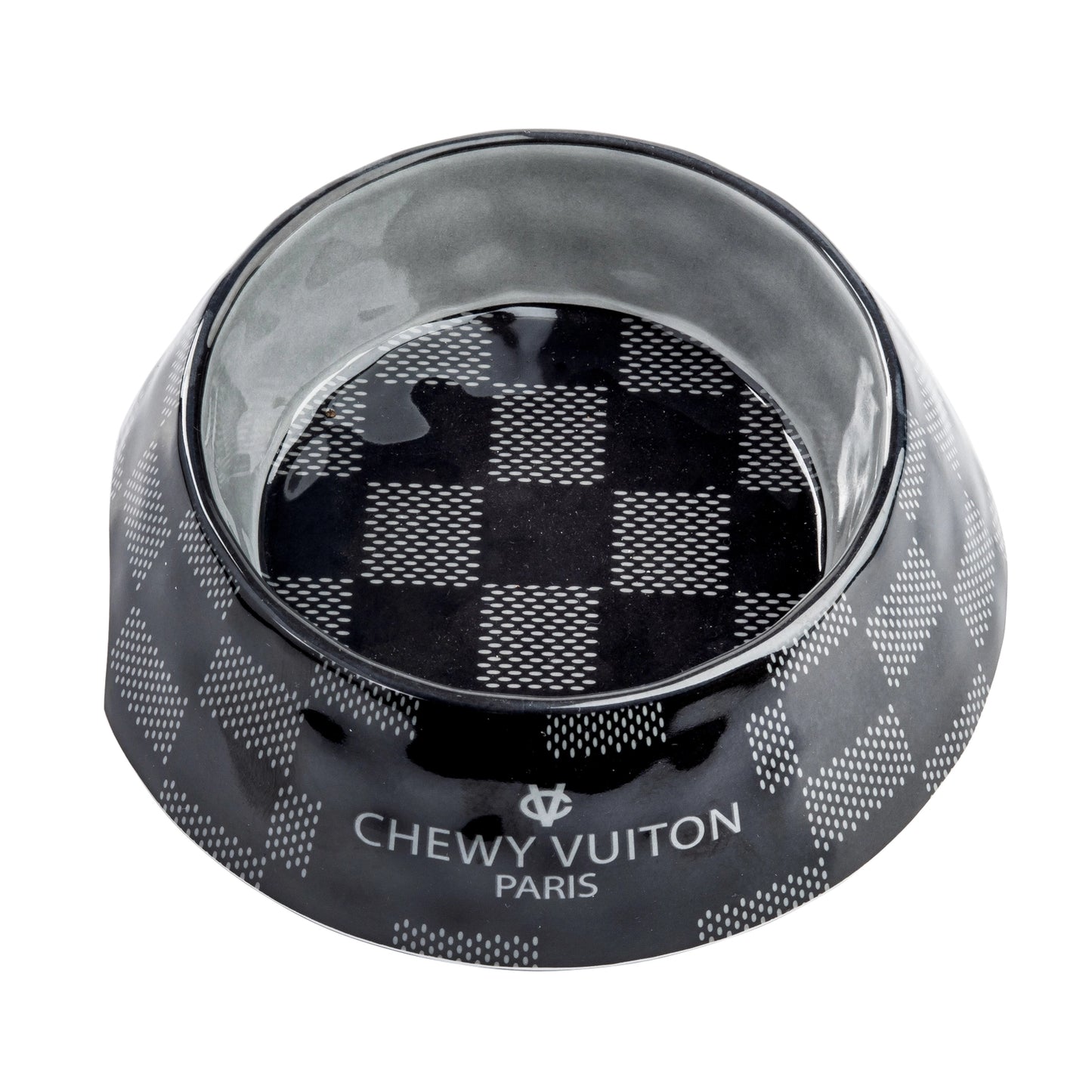 Black Checker Chewy Vuiton Dog Bowl