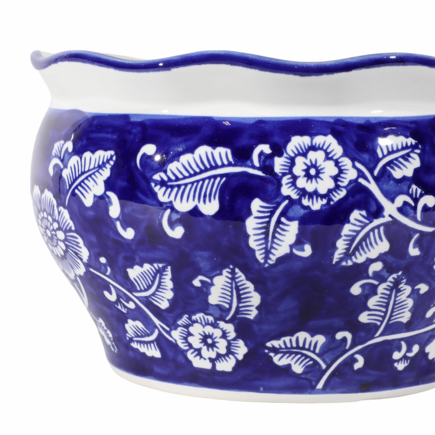 Ceramic Chinoiserie Planter Pot w/ Ruffle Rim (2 Sizes)
