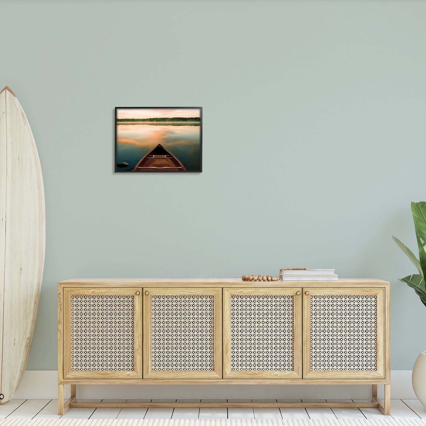 Canoe on Lake Framed Wall Art 16x20"