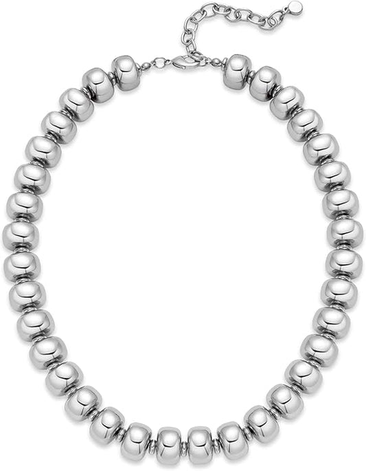 Silver Chunky Beaded Statement Necklace