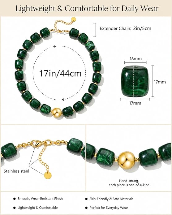 Dark Green Chunky Beaded Statement Necklace