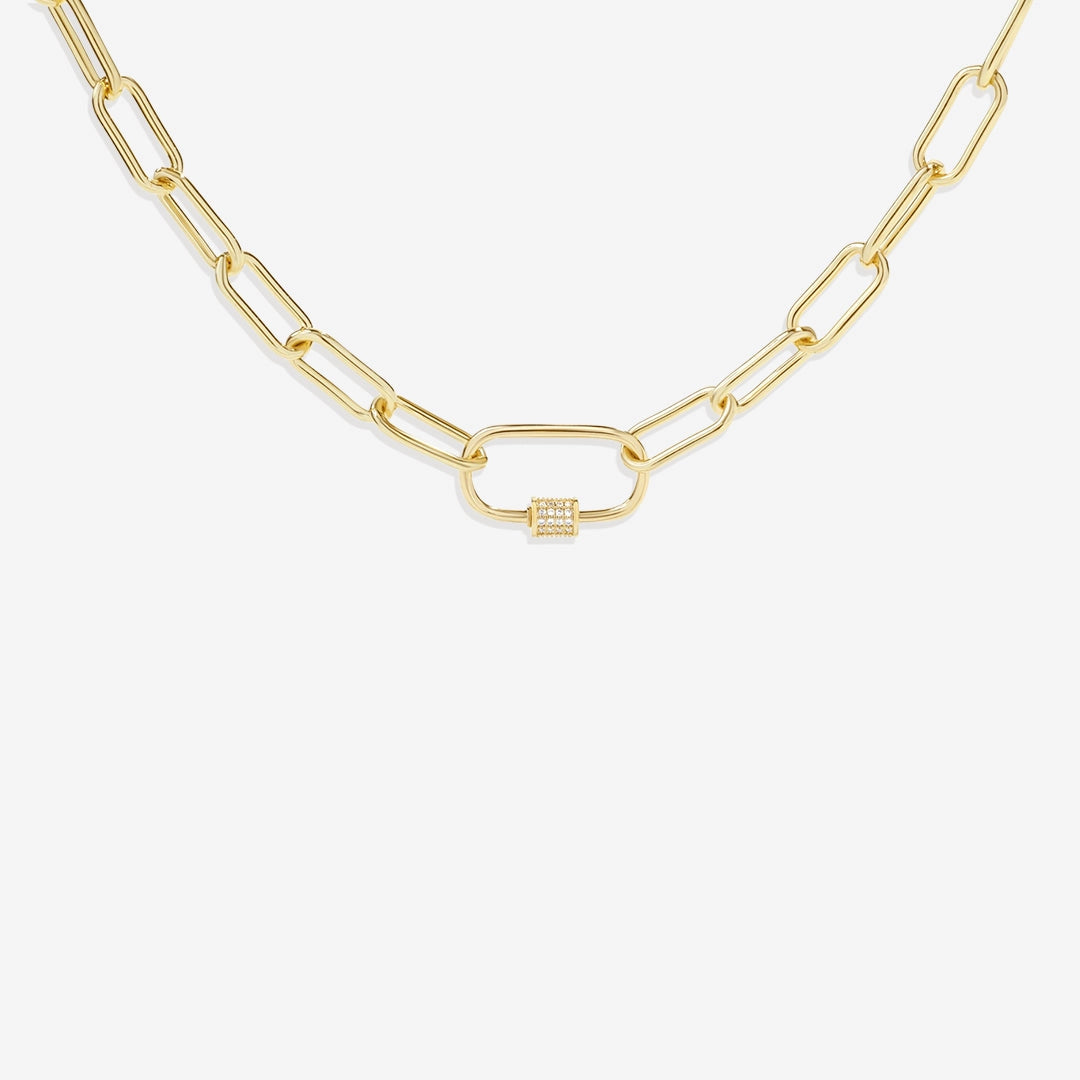Link Chain Necklace w/ Pave Carabiner Clasp (2 Colors)