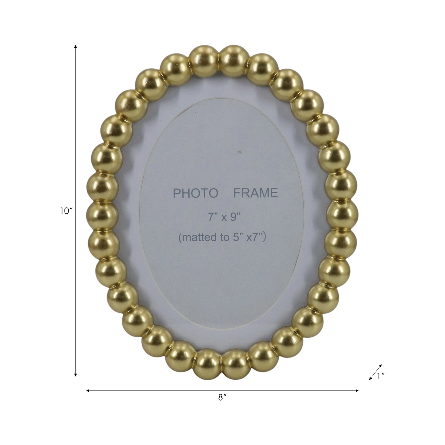 Oval Beaded Photo Frame w/ Matte Gold Finish