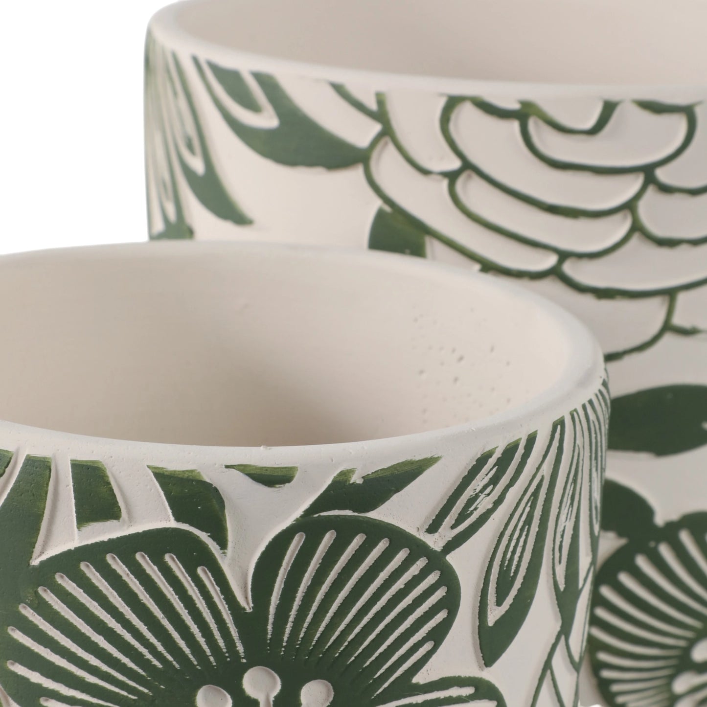 White & Green Ceramic Floral Planter Pot (2 Sizes)