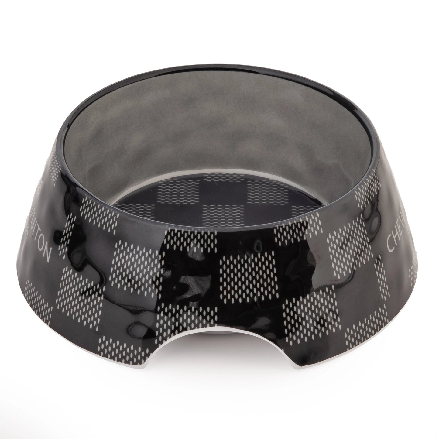 Black Checker Chewy Vuiton Dog Bowl