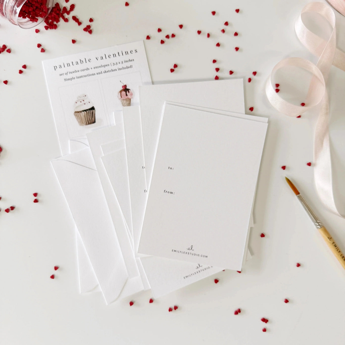 Sweet Treats Valentines Paintable Watercolor Notecard Set by Emily Lex Studio