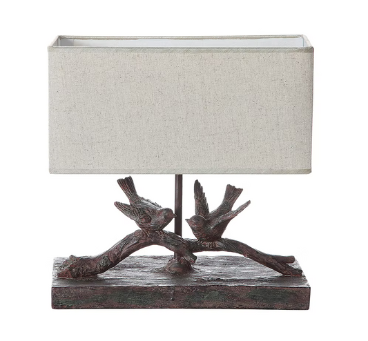 Rustic Bird Lamp w/ Flax Shade