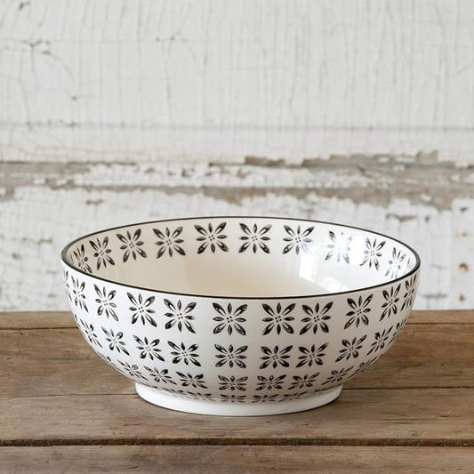 Black & Ivory Norden Pattern Ceramic Serving Bowl