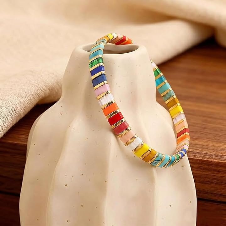 Colorful Flat Beaded Stretch Bracelet