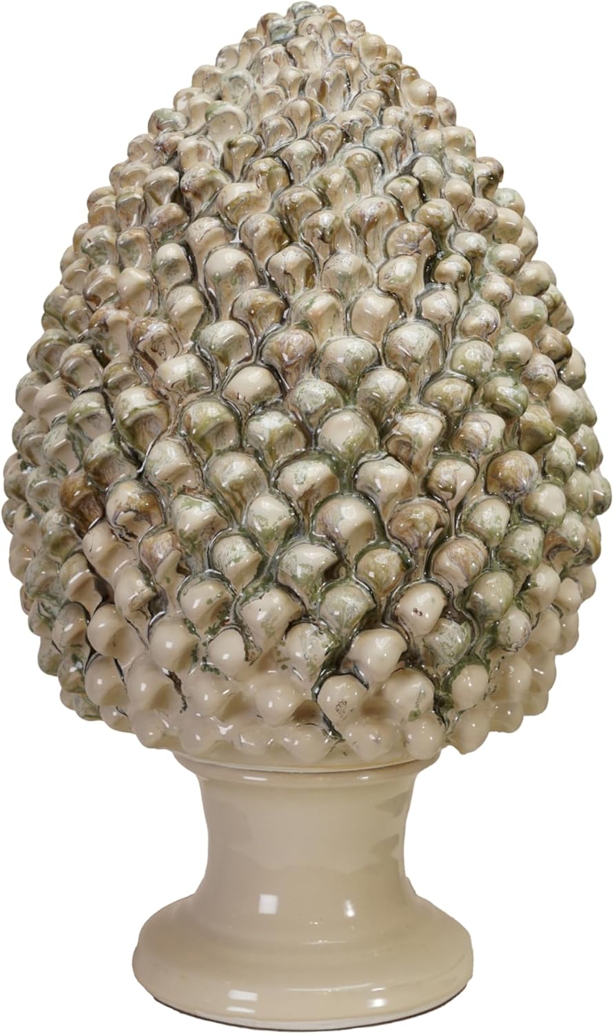 15.75” Terra-Cotta Artichoke Finial w/ Green & Cream Reactive Glaze