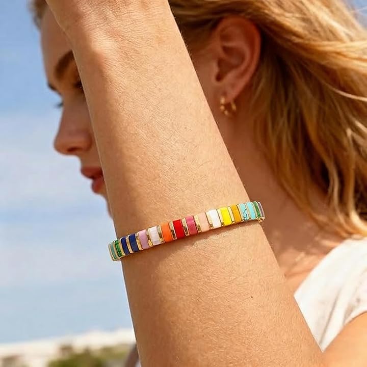 Colorful Flat Beaded Stretch Bracelet