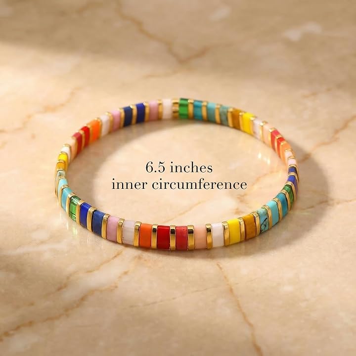 Colorful Flat Beaded Stretch Bracelet