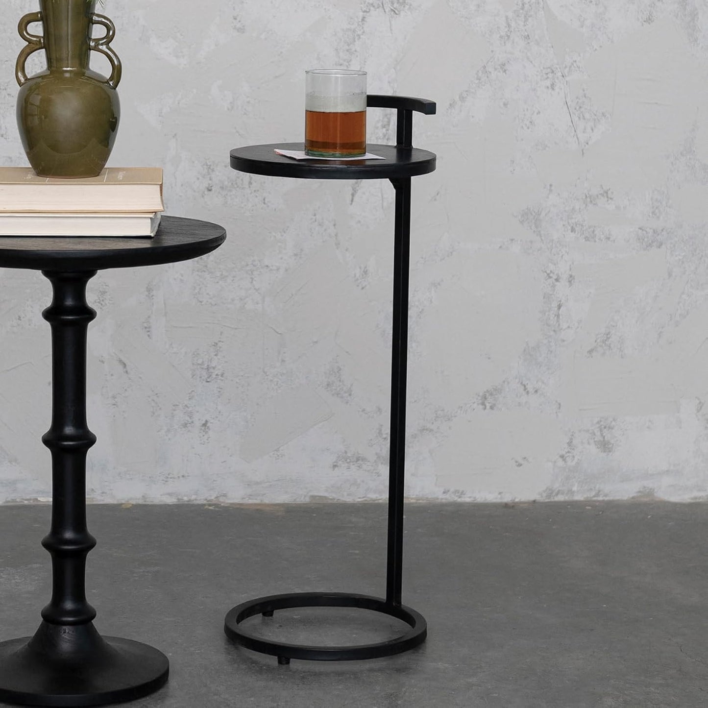 Black Metal Beverage Table w/ Handle