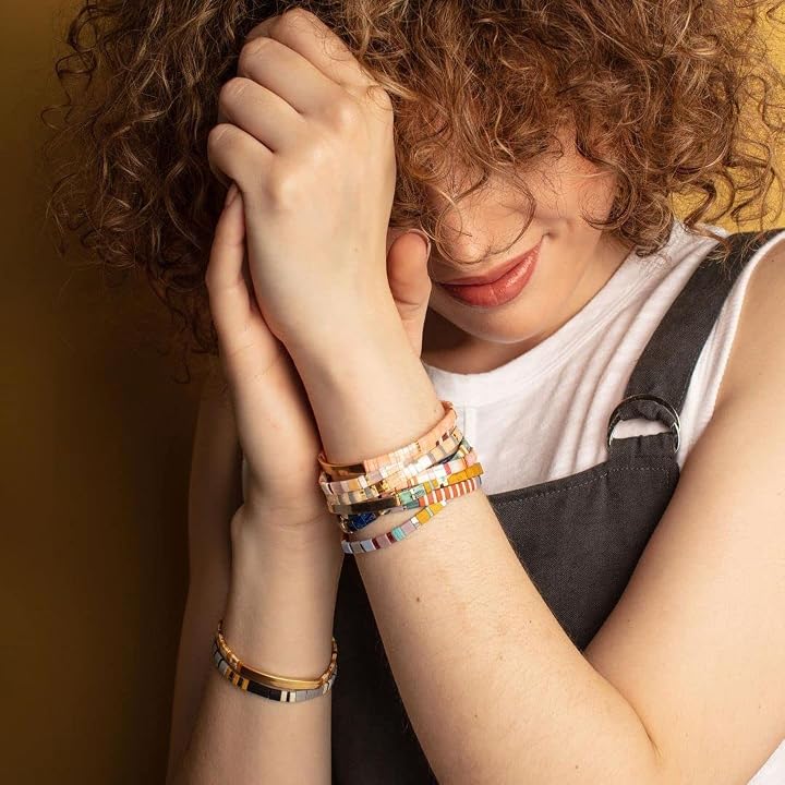 Colorful Flat Beaded Stretch Bracelet