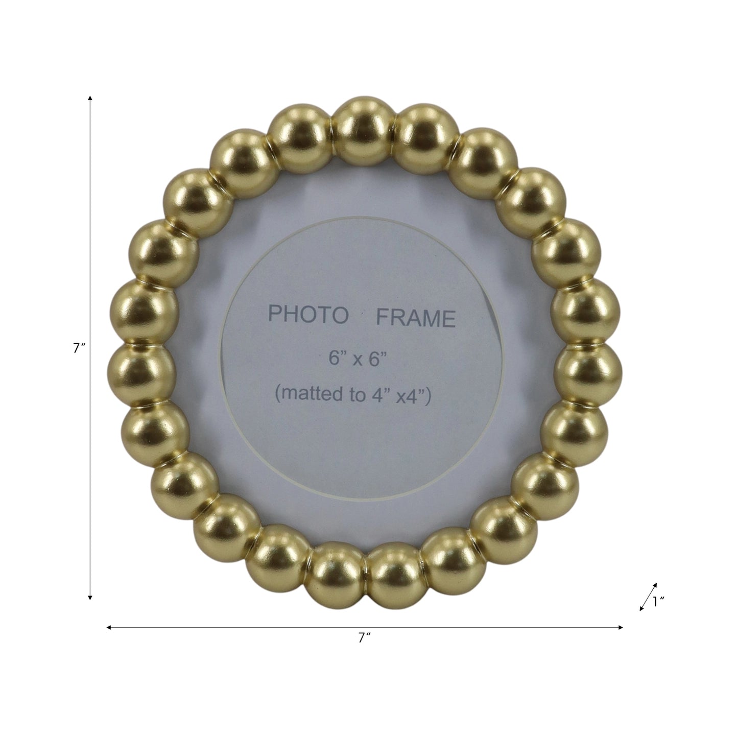 Round Beaded Photo Frame w/ Matte Gold Finish