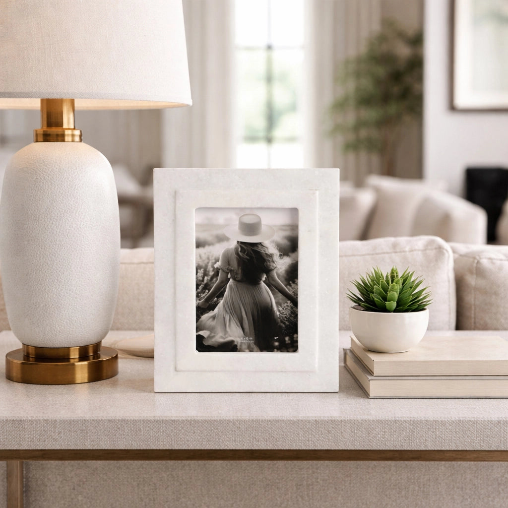 Modern White Marble Photo Frame w/ Beveled Edges