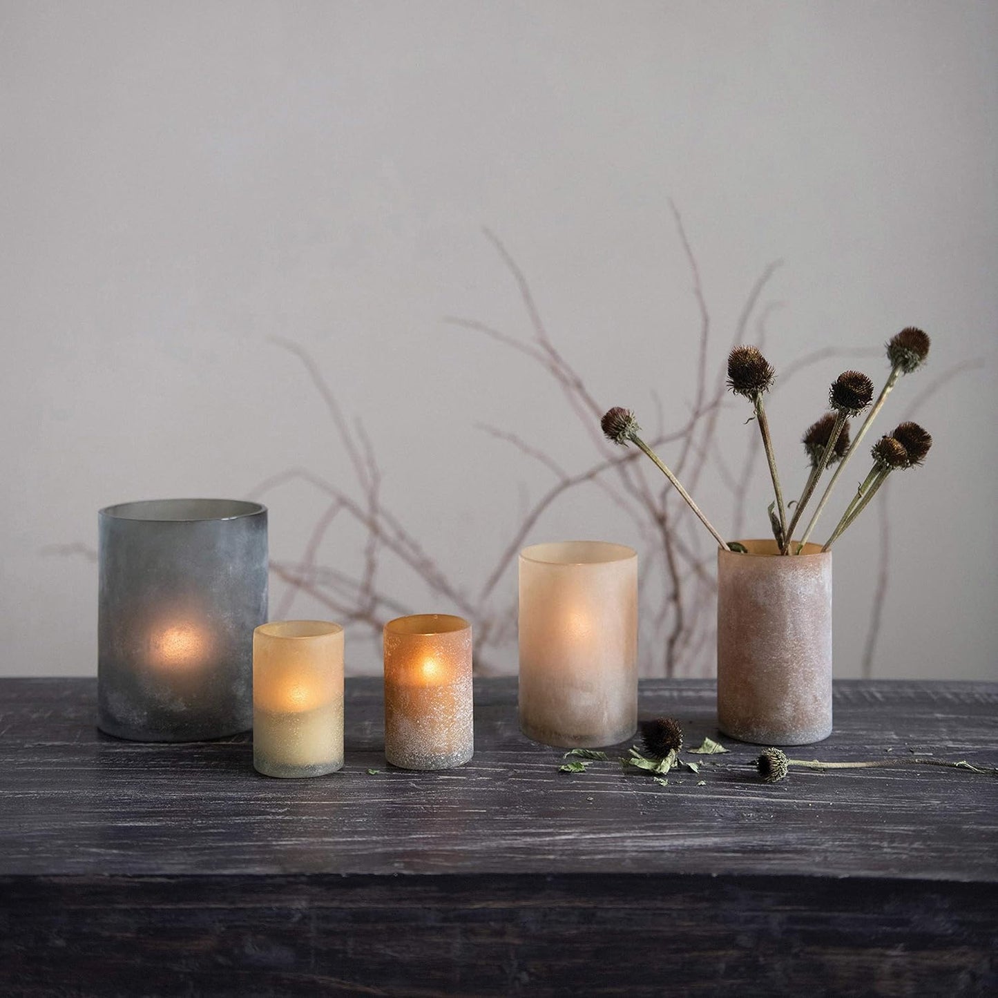 Distressed Frosted Glass Votive Candle Holder