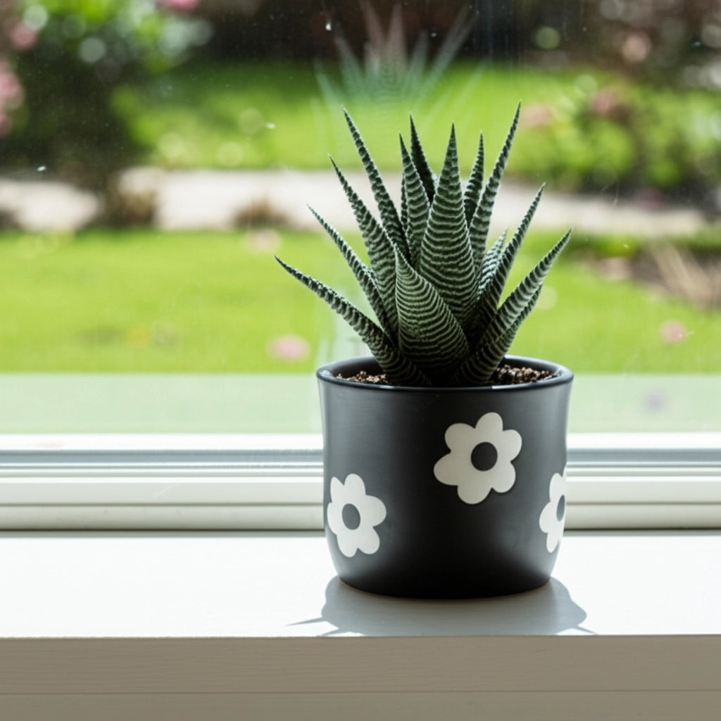 6" Black & White Flower Power Planter