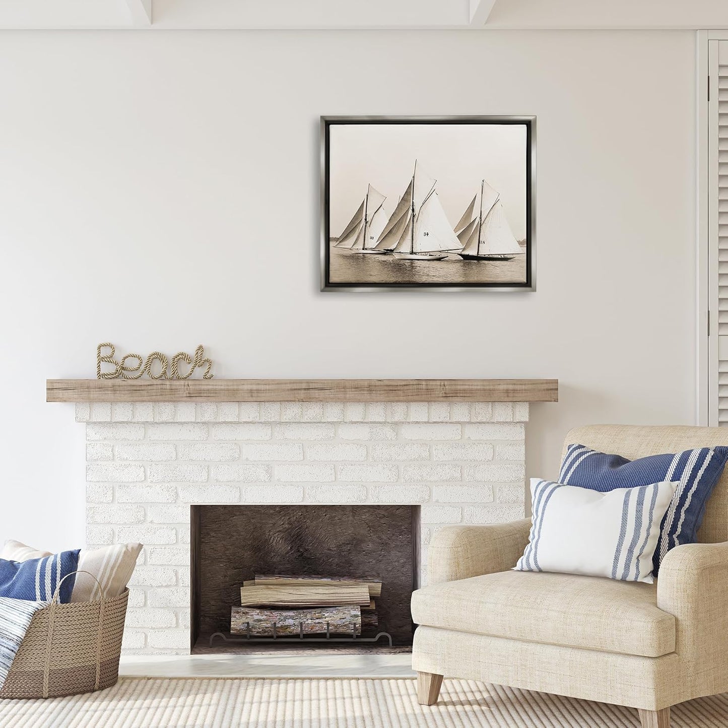 Vintage Sailboat Fleet Framed Canvas Wall Art 31"x25"