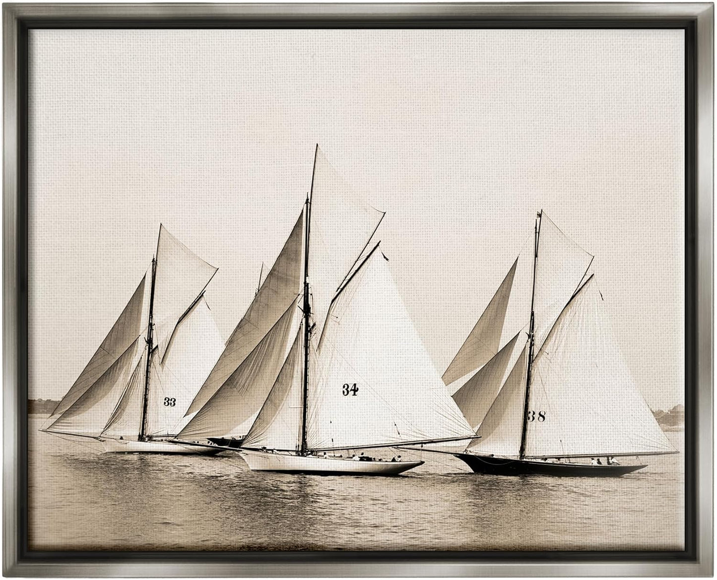 Vintage Sailboat Fleet Framed Canvas Wall Art 31"x25"