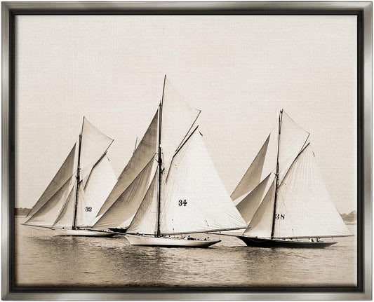 Vintage Sailboat Fleet Framed Canvas Wall Art 31"x25"