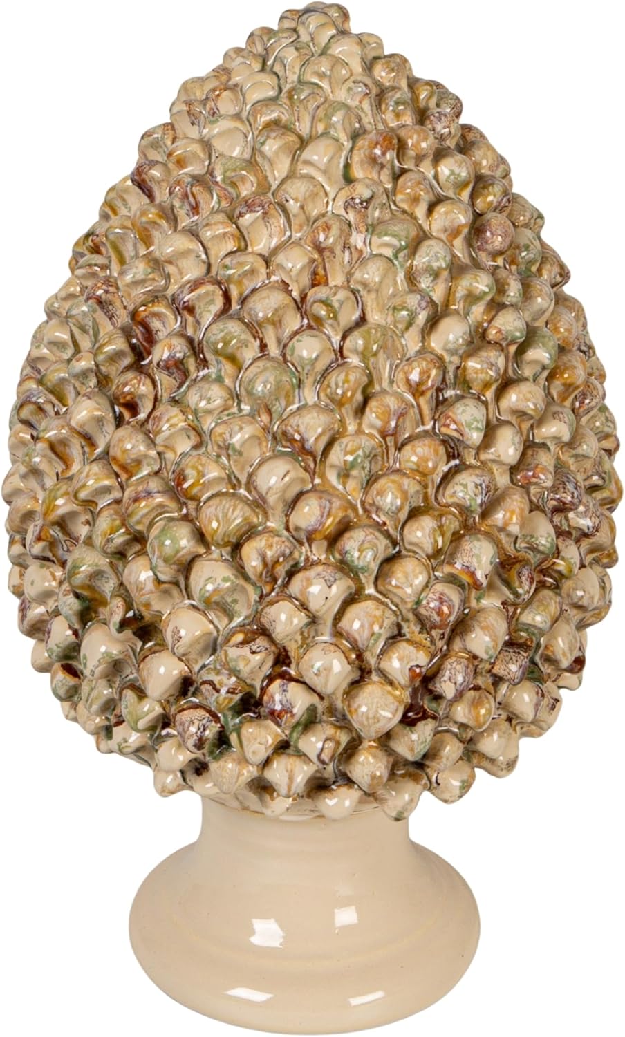 15.75” Terra-Cotta Artichoke Finial w/ Green & Cream Reactive Glaze