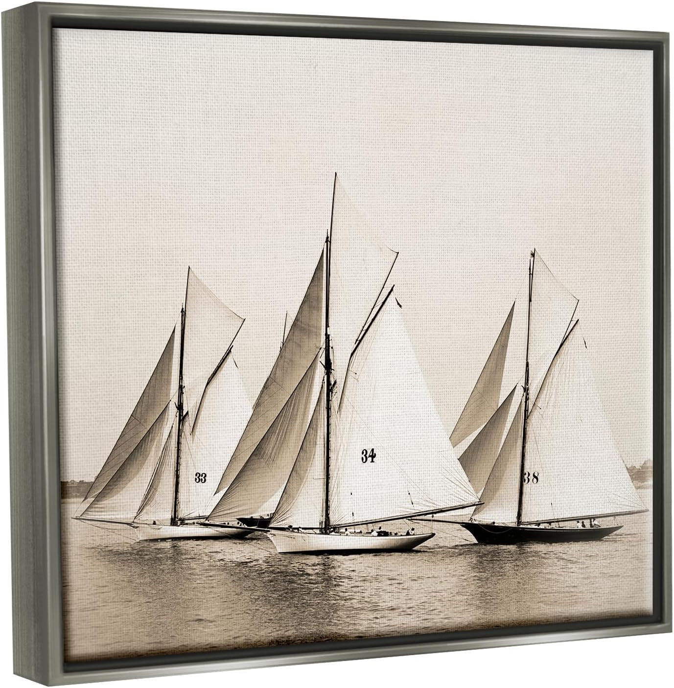 Vintage Sailboat Fleet Framed Canvas Wall Art 31"x25"