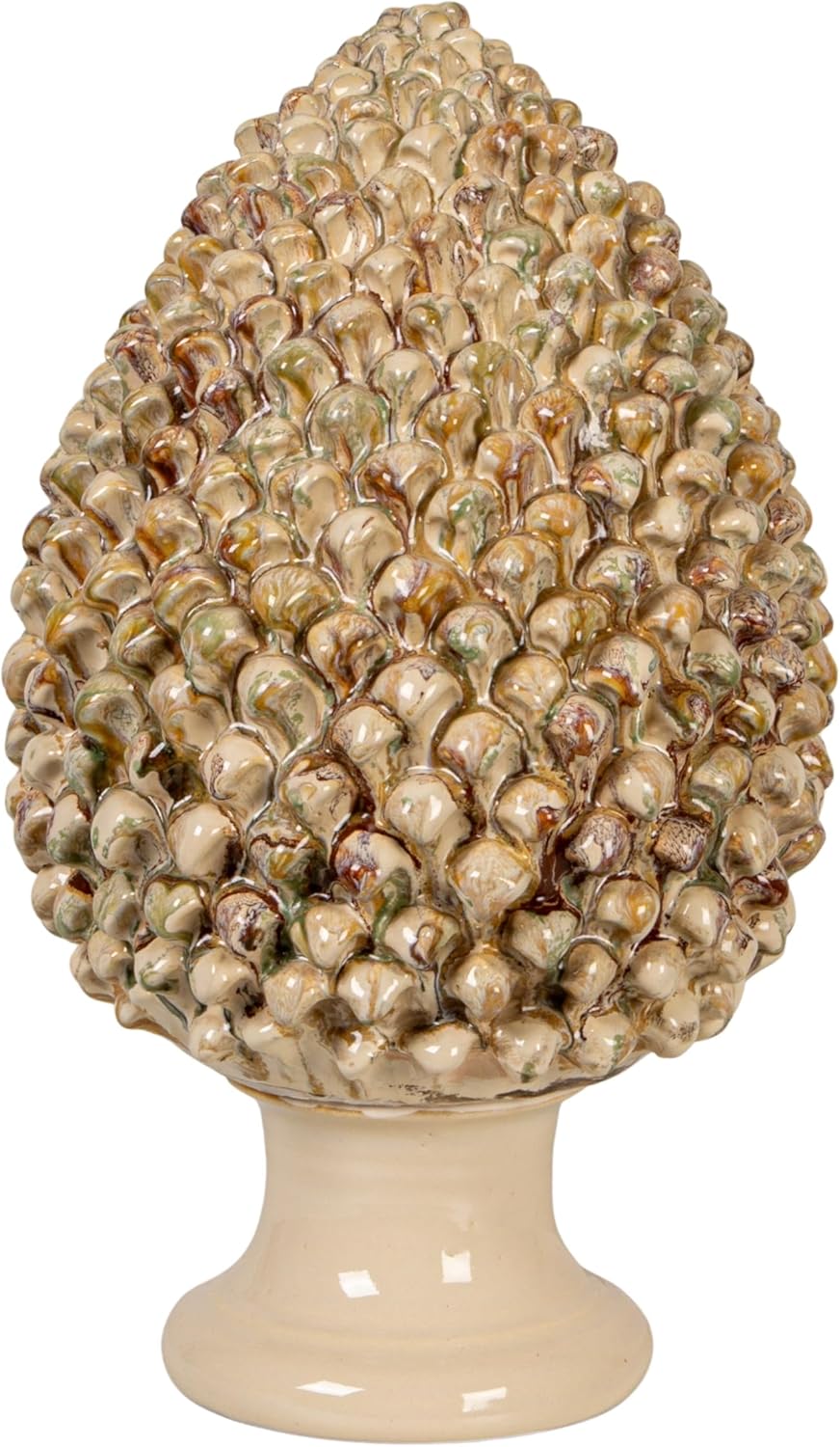 15.75” Terra-Cotta Artichoke Finial w/ Green & Cream Reactive Glaze