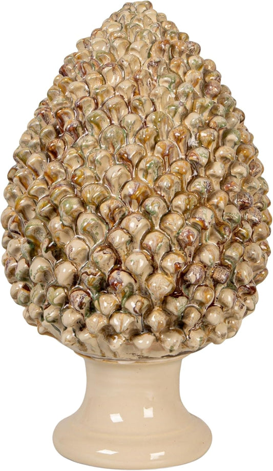 15.75” Terra-Cotta Artichoke Finial w/ Green & Cream Reactive Glaze