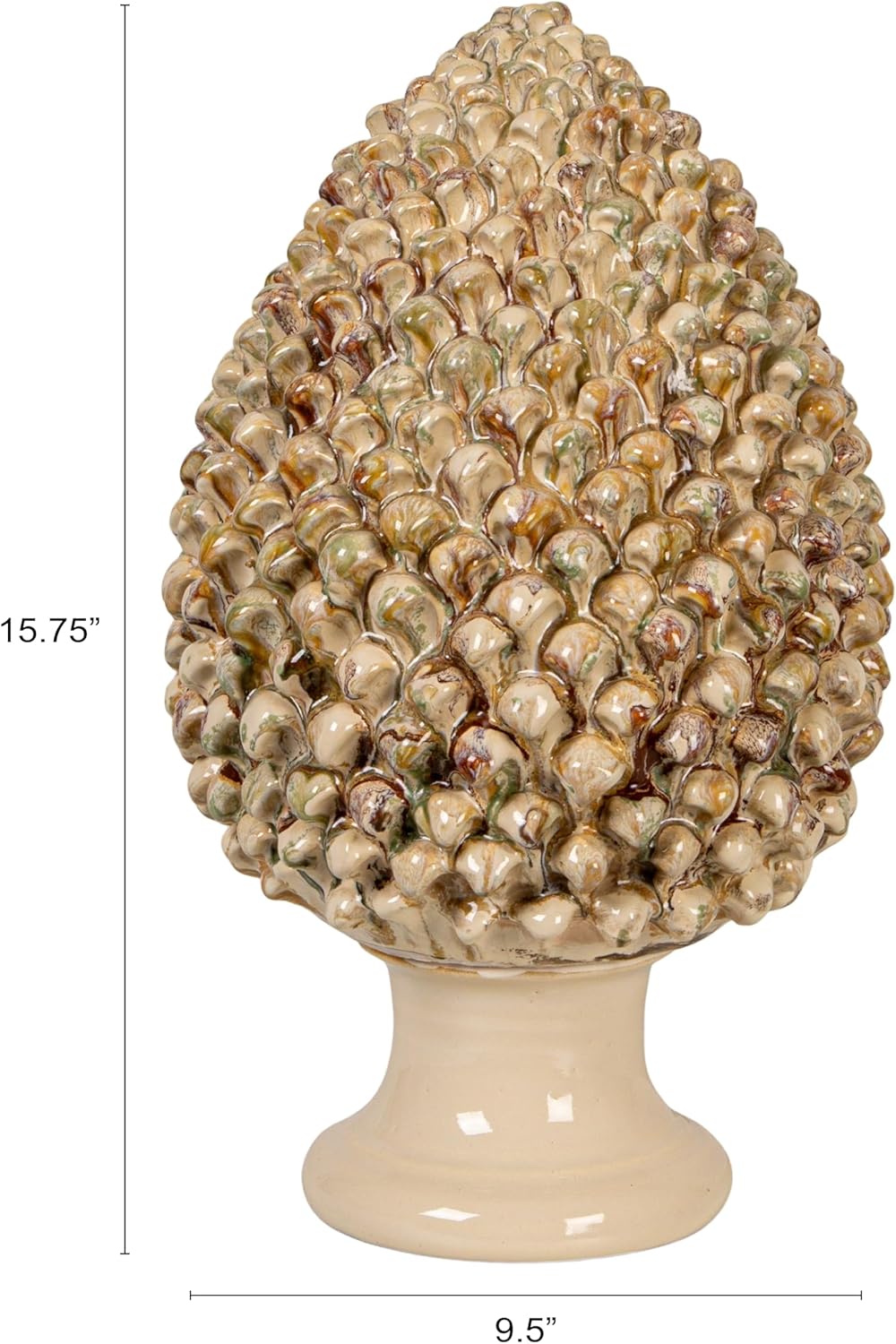 15.75” Terra-Cotta Artichoke Finial w/ Green & Cream Reactive Glaze