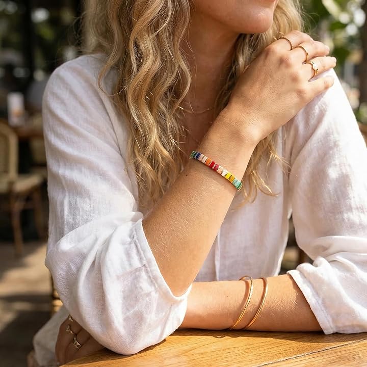 Colorful Flat Beaded Stretch Bracelet