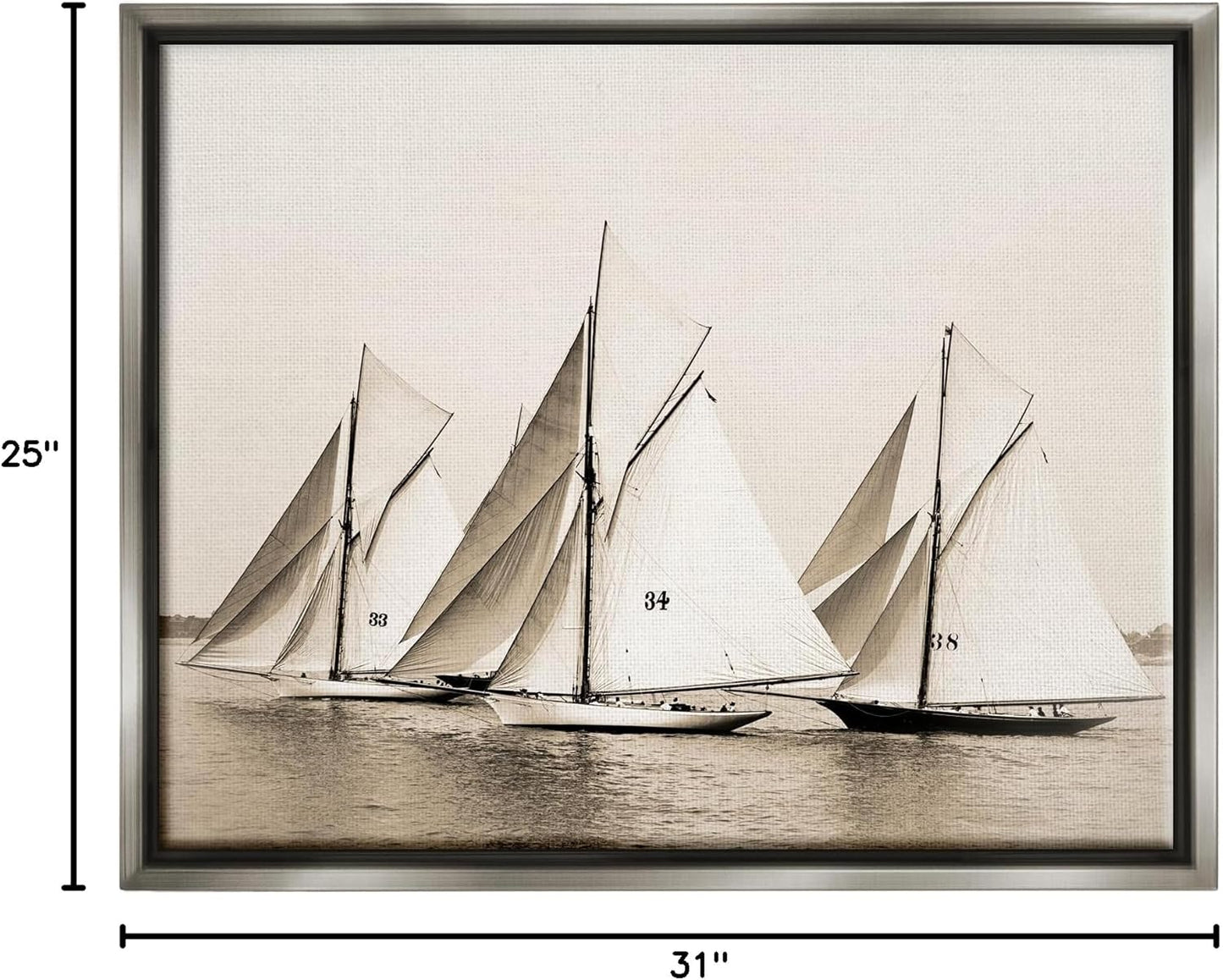 Vintage Sailboat Fleet Framed Canvas Wall Art 31"x25"