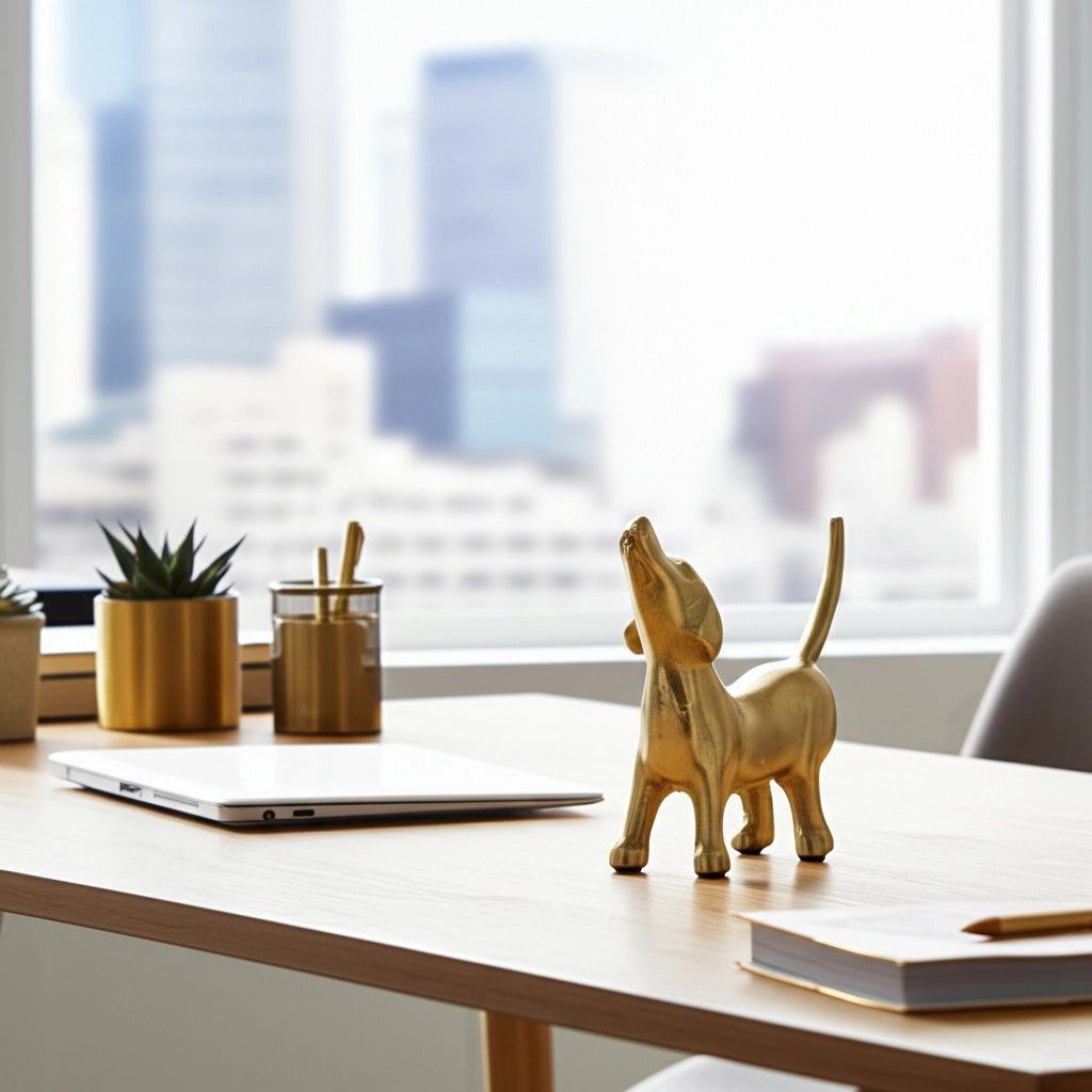 Modern Gold Howling Dog Figurine